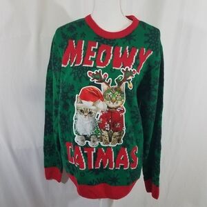 Party Sweater Ugly Christmas Meowy Catmas Mens M New